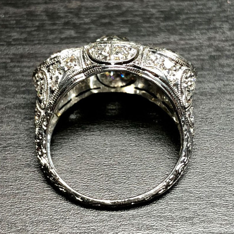 8.3ctw Old Mine Cut Antique Estate 3 Stone Ring