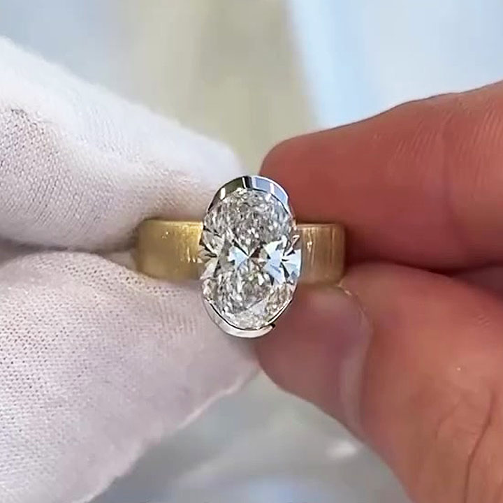 4 ct Half Bezel Setting Oval Cut White Sapphire Engagement Ring