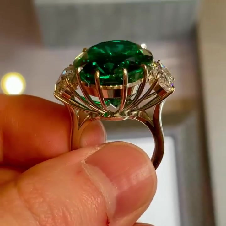 10ct Three-stone Oval Cut Emerald Sapphire Statement Ring - Fierylee Made