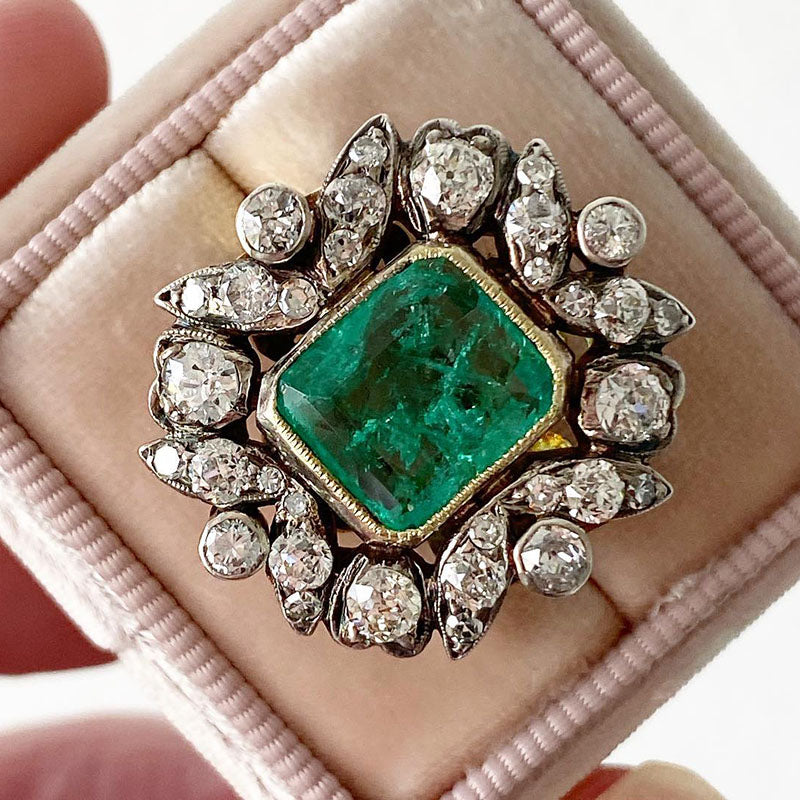 6.6ct Vintage Emerald Engagement Ring