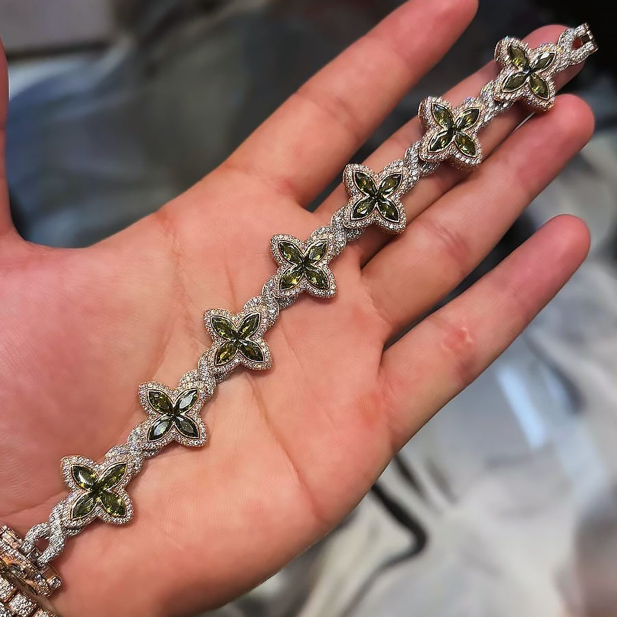 Marquise Cut Peridot Sapphire Chain Bracelet for Men - Fierylee Made