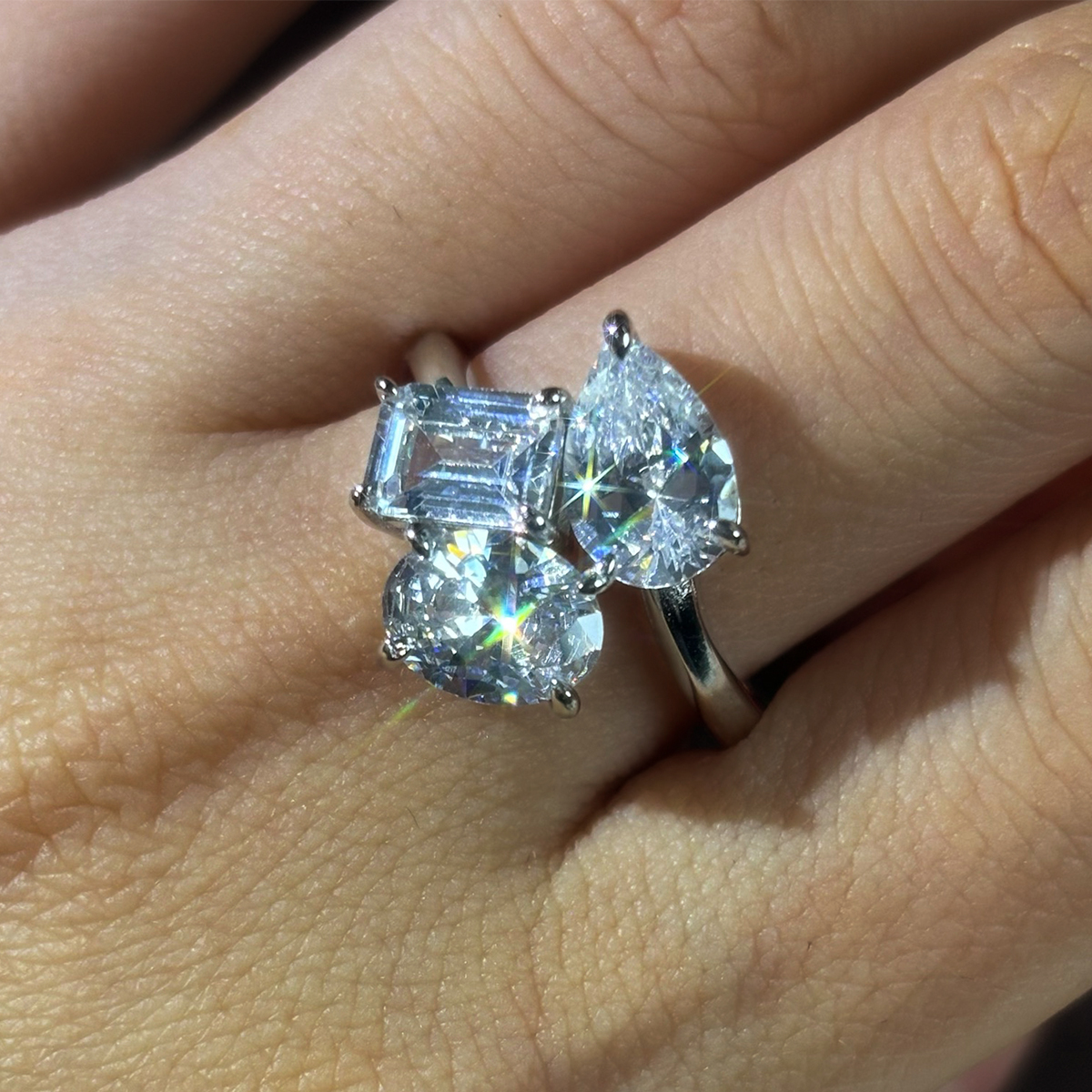 Multi-Cut Three-stone White Sapphire Engagement Ring