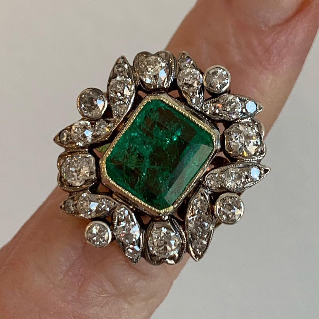 6.6ct Vintage Emerald Engagement Ring