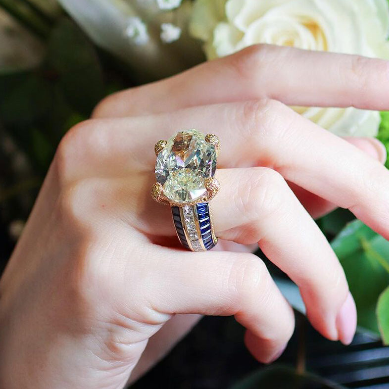 8ct Oval Cut Yellow and Blue Stones Ring