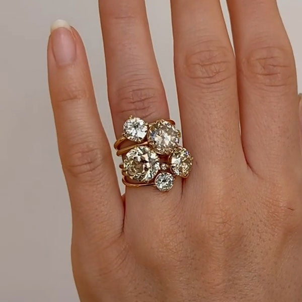 Solitaire Old European Cut Diamond Engagement Rings in Yellow Gold Wedding Ring Set