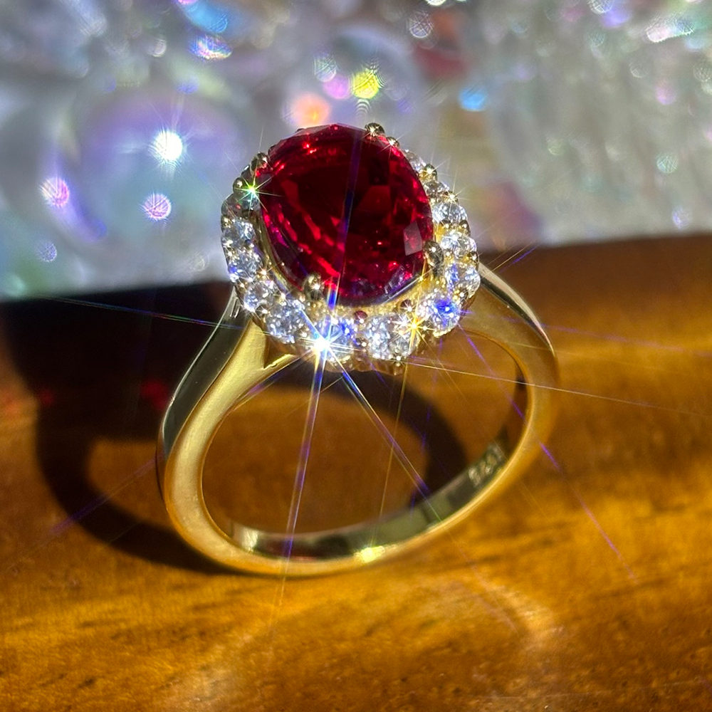 Halo 4 ct Oval Cut Ruby Sapphire Engagement Ring