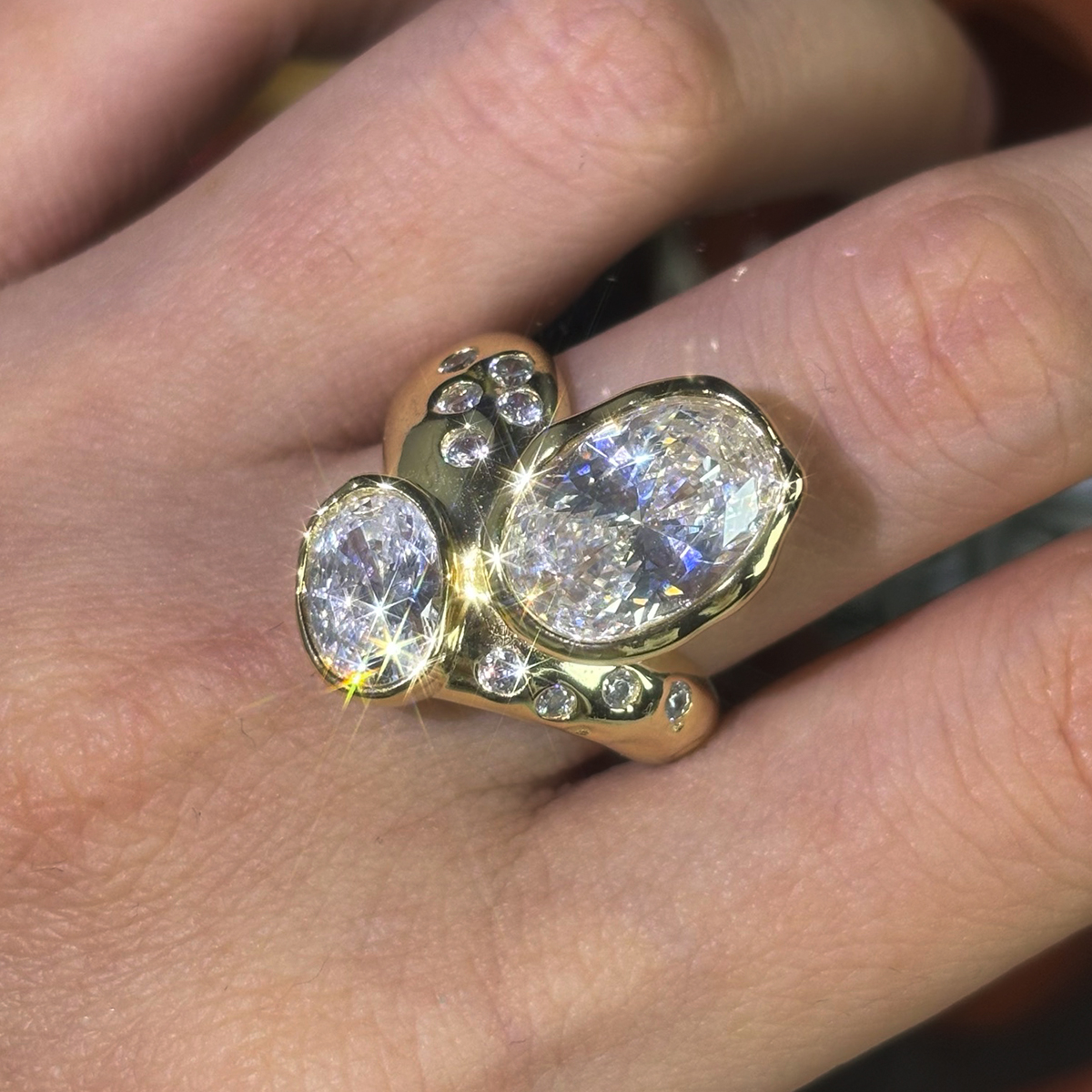 Oval Cut White Sapphire Irregular Unisex Ring