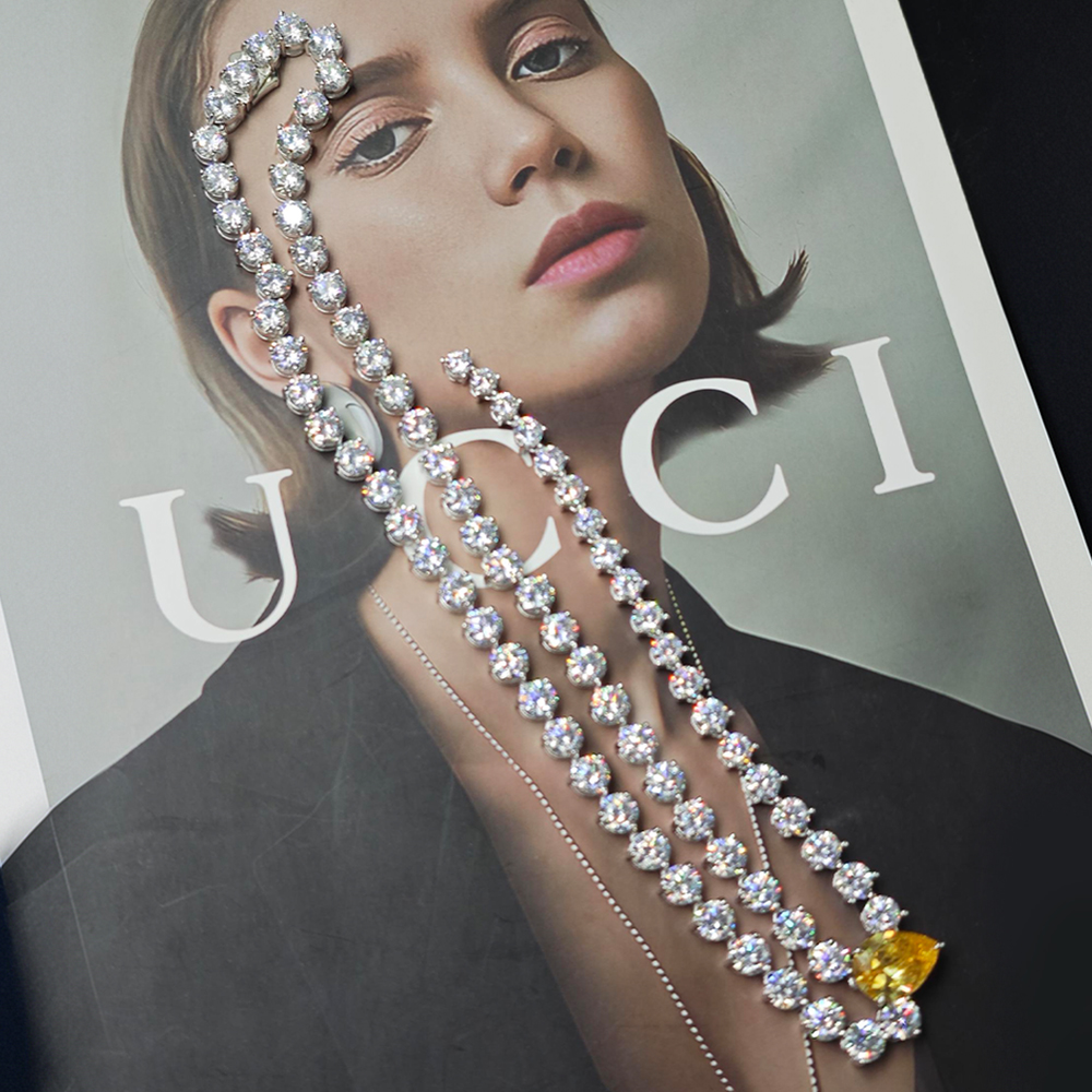 Fashion Round Cut Yellow & White Sapphire Statement Necklace