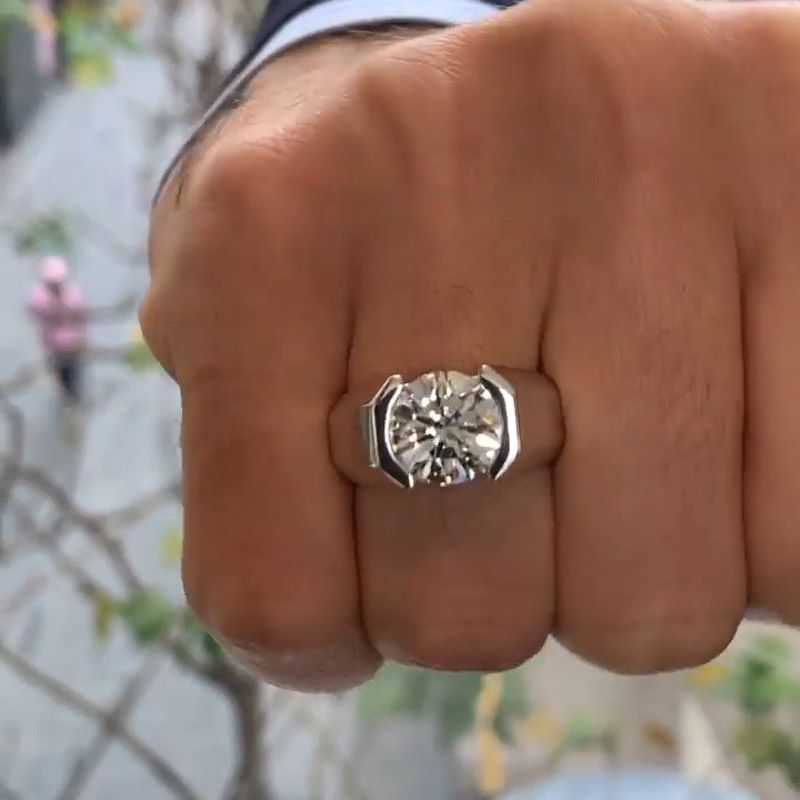 4ct Round Brilliant Cut White Sapphire Men's Engagement Ring