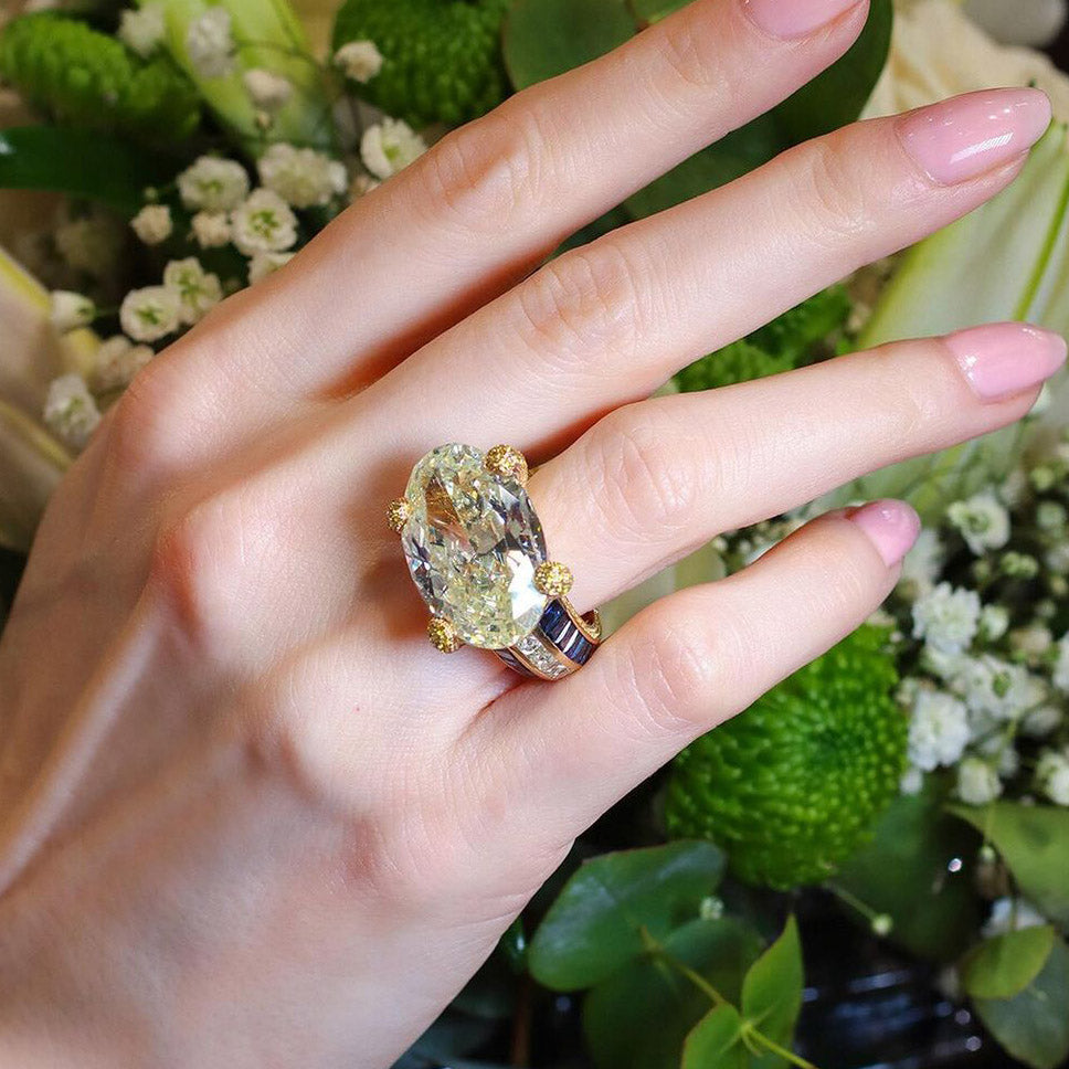 8ct Oval Cut Yellow and Blue Stones Ring