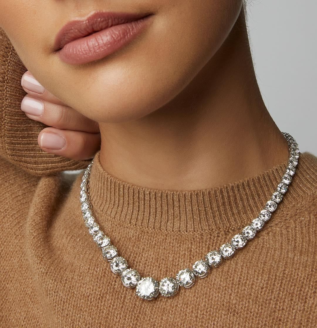 4-prong Setting Round Cut White Sapphire Tennis Necklace