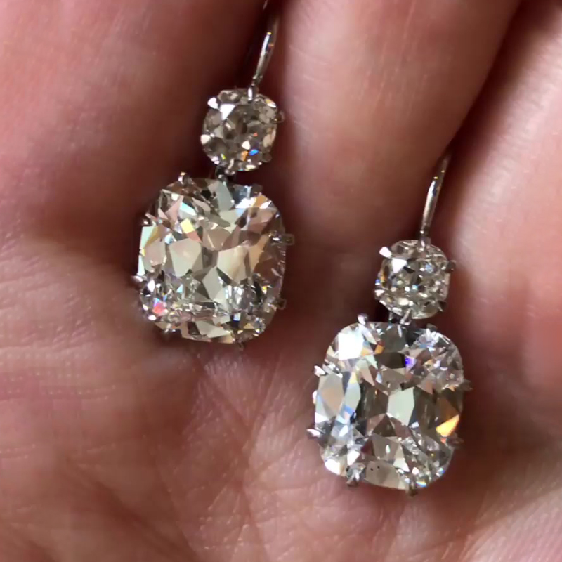 Old Mine Cut White Sapphire Drop Earrings