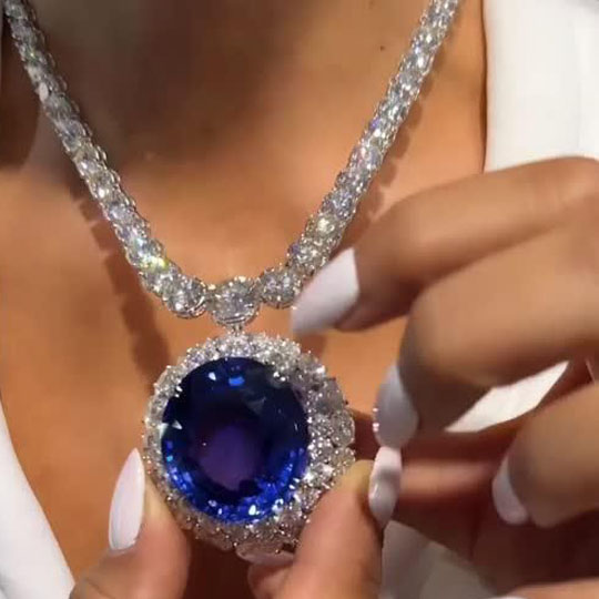 Oval Cut Blue Sapphire Pendant Necklace