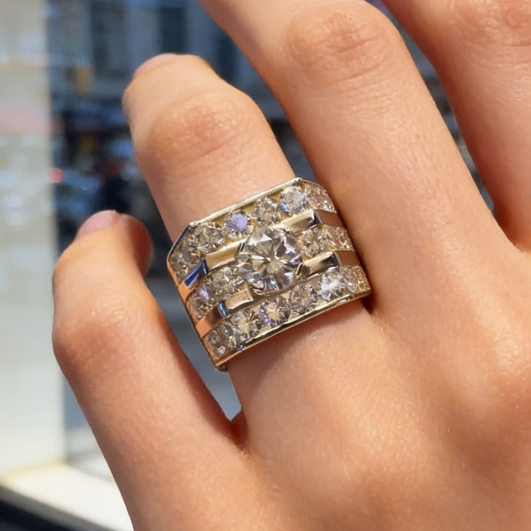 8.0ctw Gold Gemstone Cocktail Wide Shank Ring