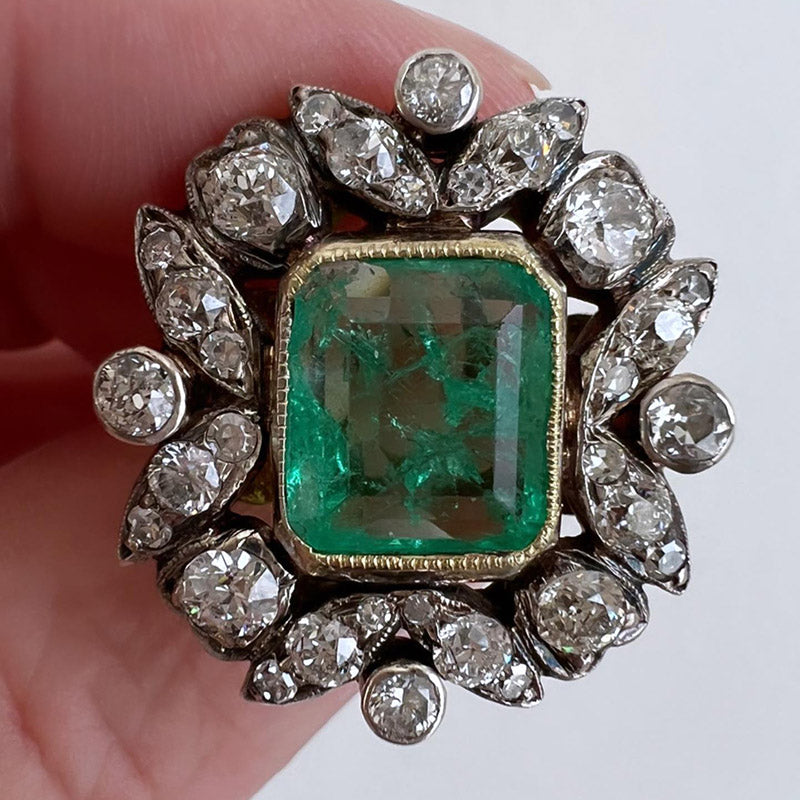 6.6ct Vintage Emerald Engagement Ring