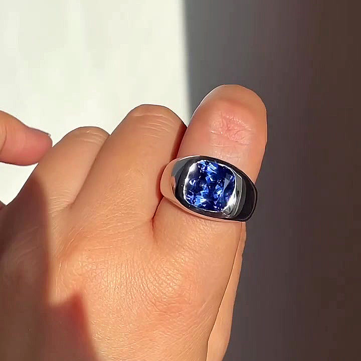 5ct Cushion Cut Blue Sapphire Men's Engagement Ring