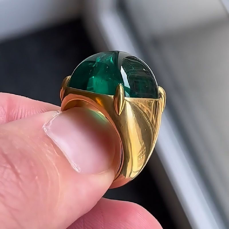 17ct Royall Colombian Cabochon Cut Emerald Sapphire Engagement Ring