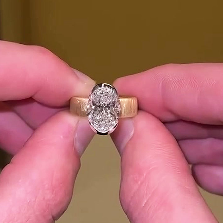 4 ct Half Bezel Setting Oval Cut White Sapphire Engagement Ring
