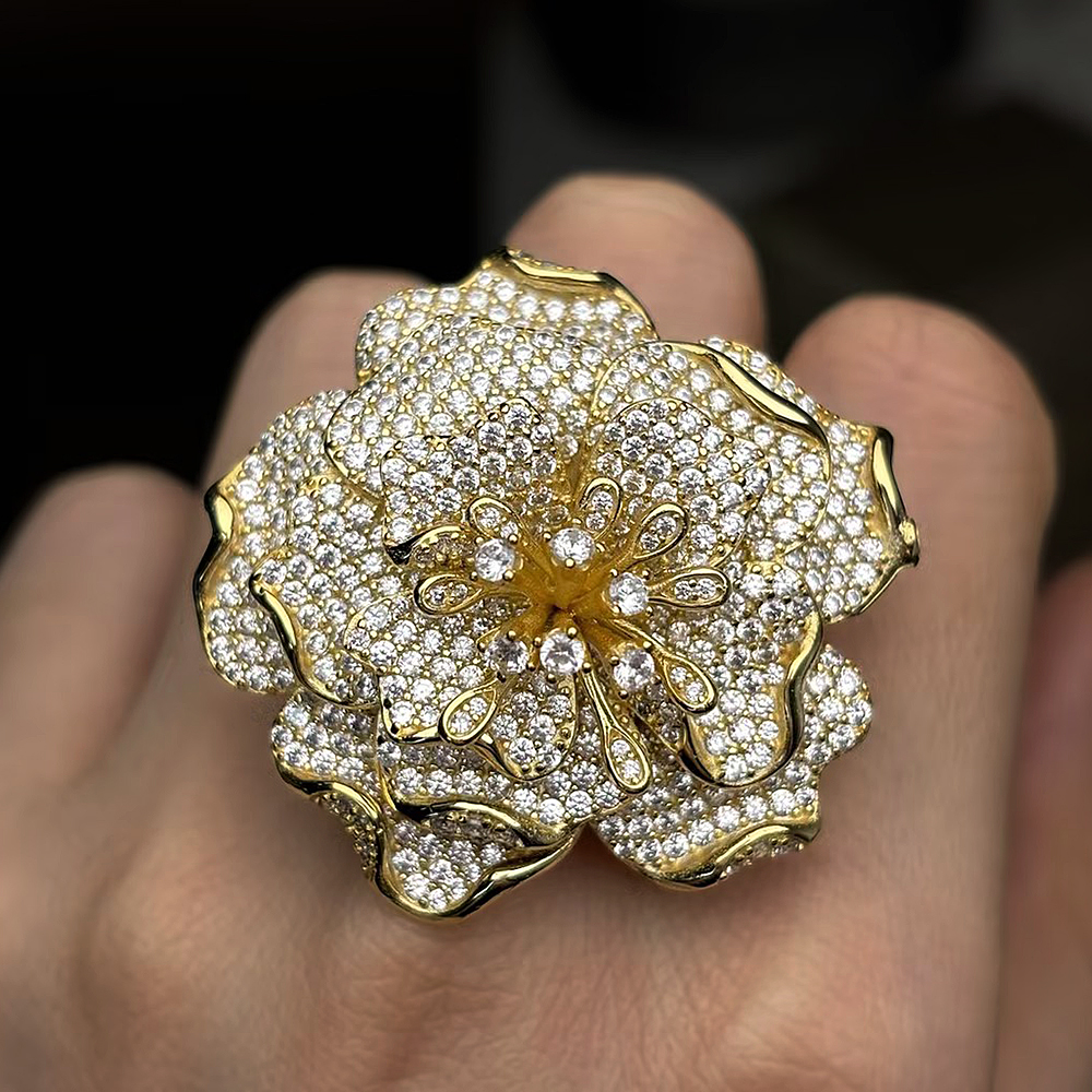 S925 Moissanite Round Cut Convertible Floral Brooch-Ring - Fierylee Made