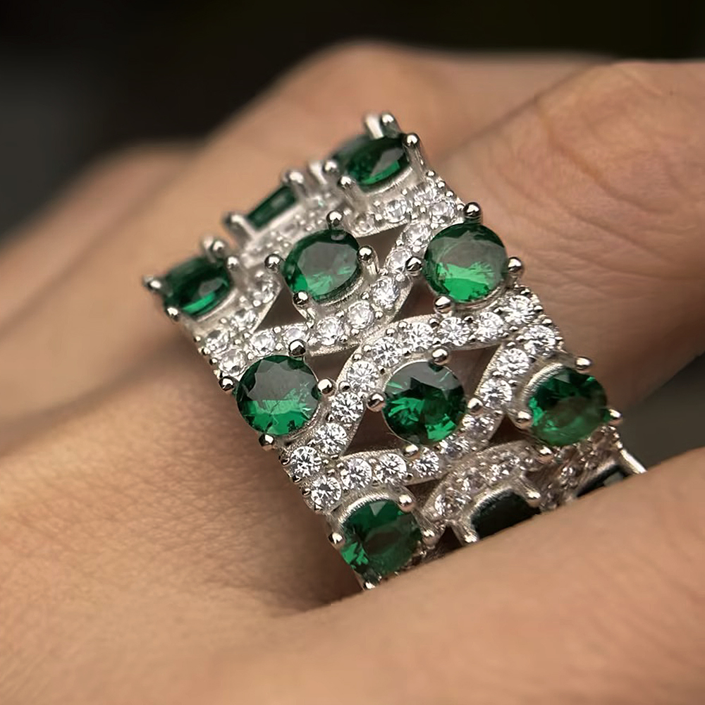 Grid Pattern Multi-Color Sapphire Round Cut Wide Wedding Band