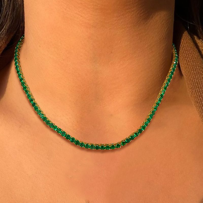 Round Cut Emerald Sapphire Tennis Necklace