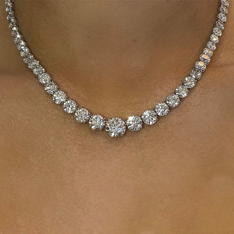 4-prong Setting Round Cut White Sapphire Tennis Necklace