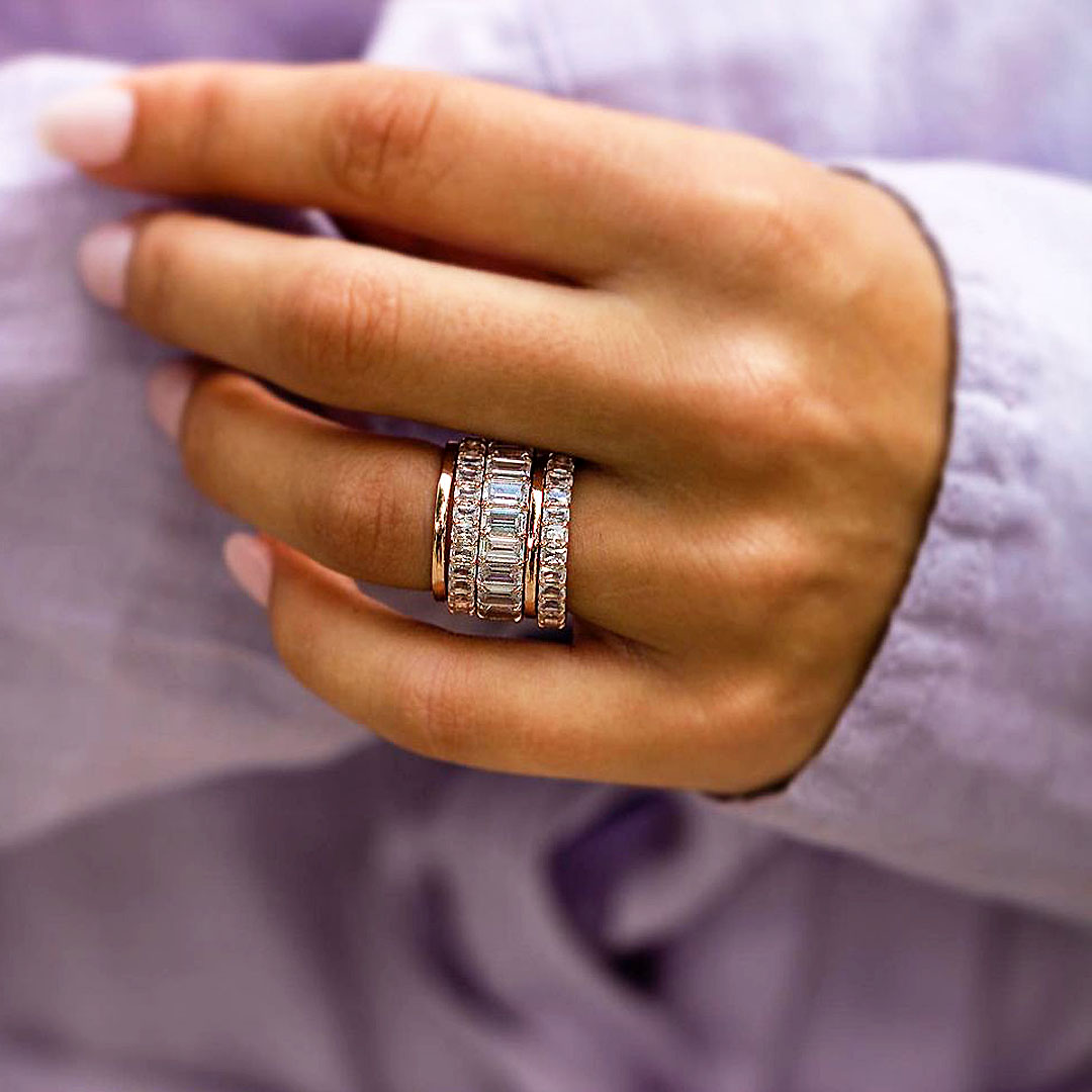 5.75ct Emerald Cut White Sapphire Stacking Ring 5pcs Set