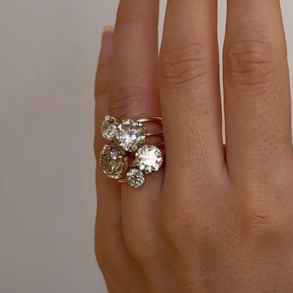 Solitaire Old European Cut Diamond Engagement Rings in Yellow Gold Wedding Ring Set