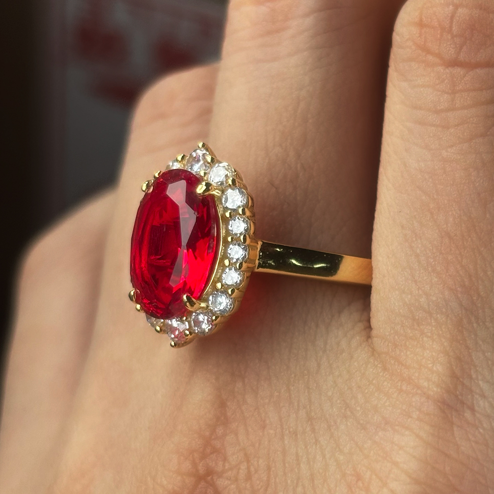 Halo 4 ct Oval Cut Ruby Sapphire Engagement Ring