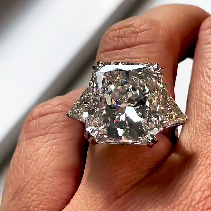 S925 Moissanite 7ct Three-stone Radiant Cut Engagement Ring - Fierylee Made