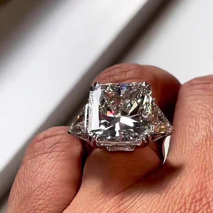 S925 Moissanite 7ct Three-stone Radiant Cut Engagement Ring - Fierylee Made