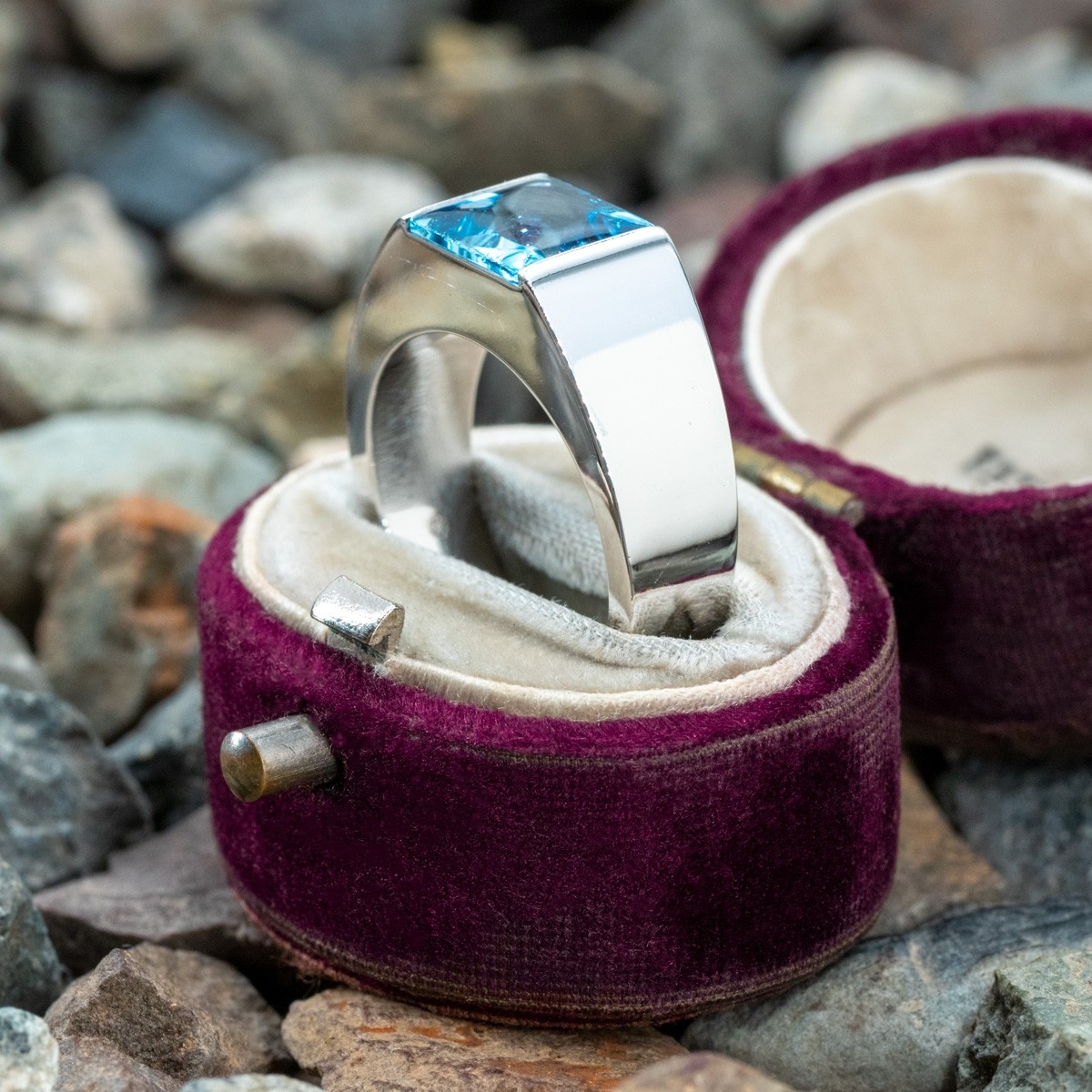 5ct Princess Cut Aquamarine Sapphire Men's Engagement Ring