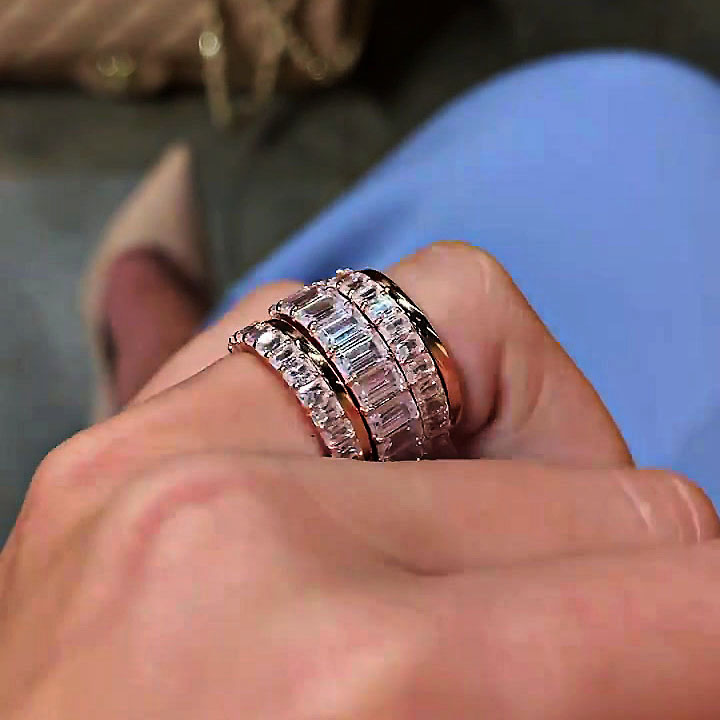 5.75ct Emerald Cut White Sapphire Stacking Ring 5pcs Set