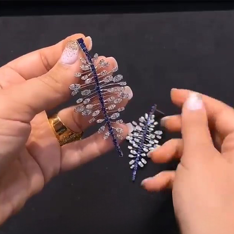 Blue Sapphire & White Sapphire Feather Drop Earrings