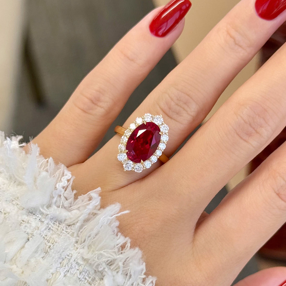 Halo 4 ct Oval Cut Ruby Sapphire Engagement Ring