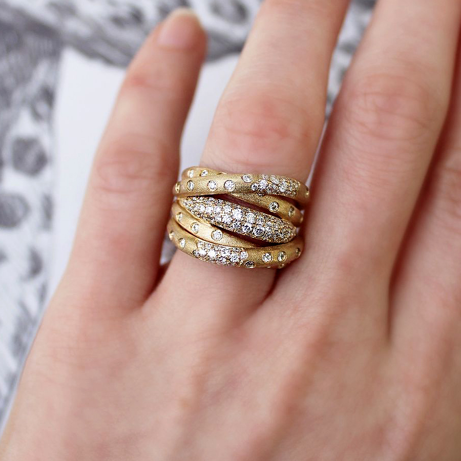 1.45ct Scattered Diamond Flush Set Multi Row Crossover Ring