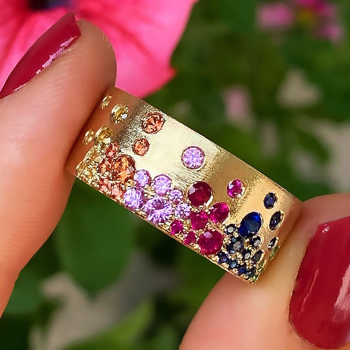 1.34ct Round Cut Rainbow Sapphire Eternity Ring