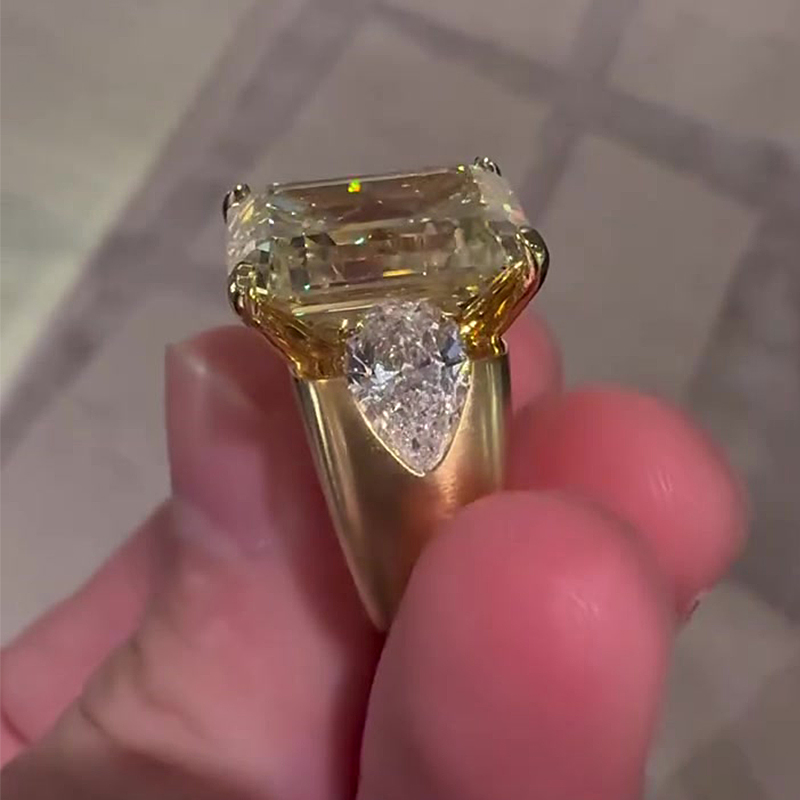 6ct Three-Stone Emerald Cut Yellow Sapphire Men's Ring