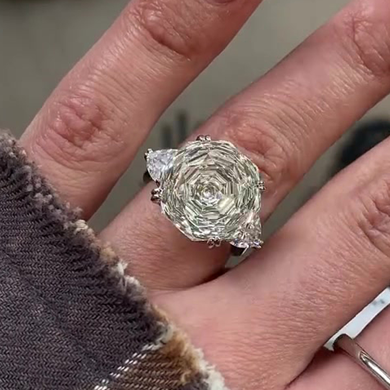 5ct Octagonal Cut White Sapphire Three-Stone Engagement Ring