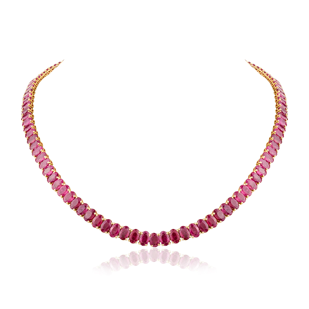 Classic Oval Cut Ruby Sapphire Tennis Necklace - Fierylee Made