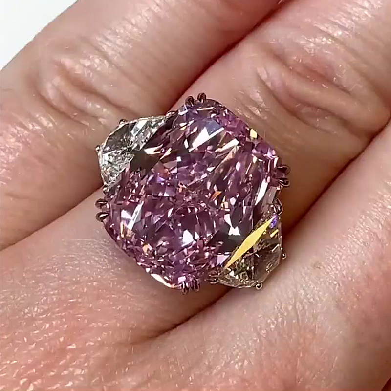5ct Kunzite & Moissanite Three-Stone Engagement Ring - Fierylee Made