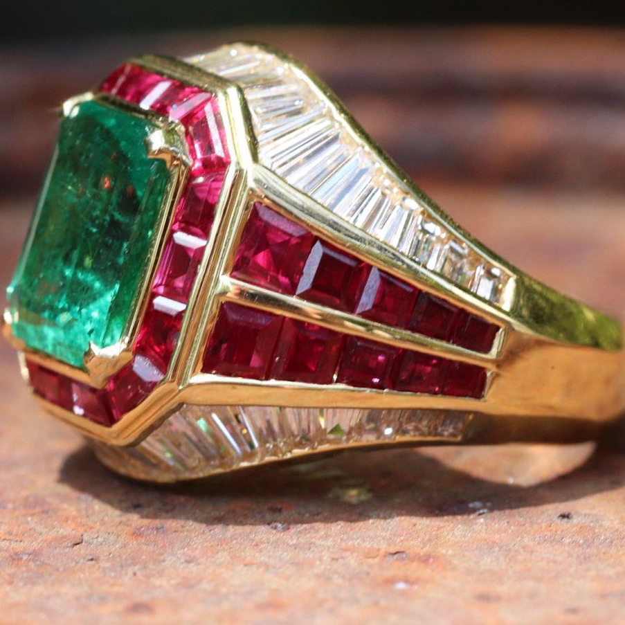 4ct Emerald Cut Emerald Sapphire Engagement Ring - Fierylee Made