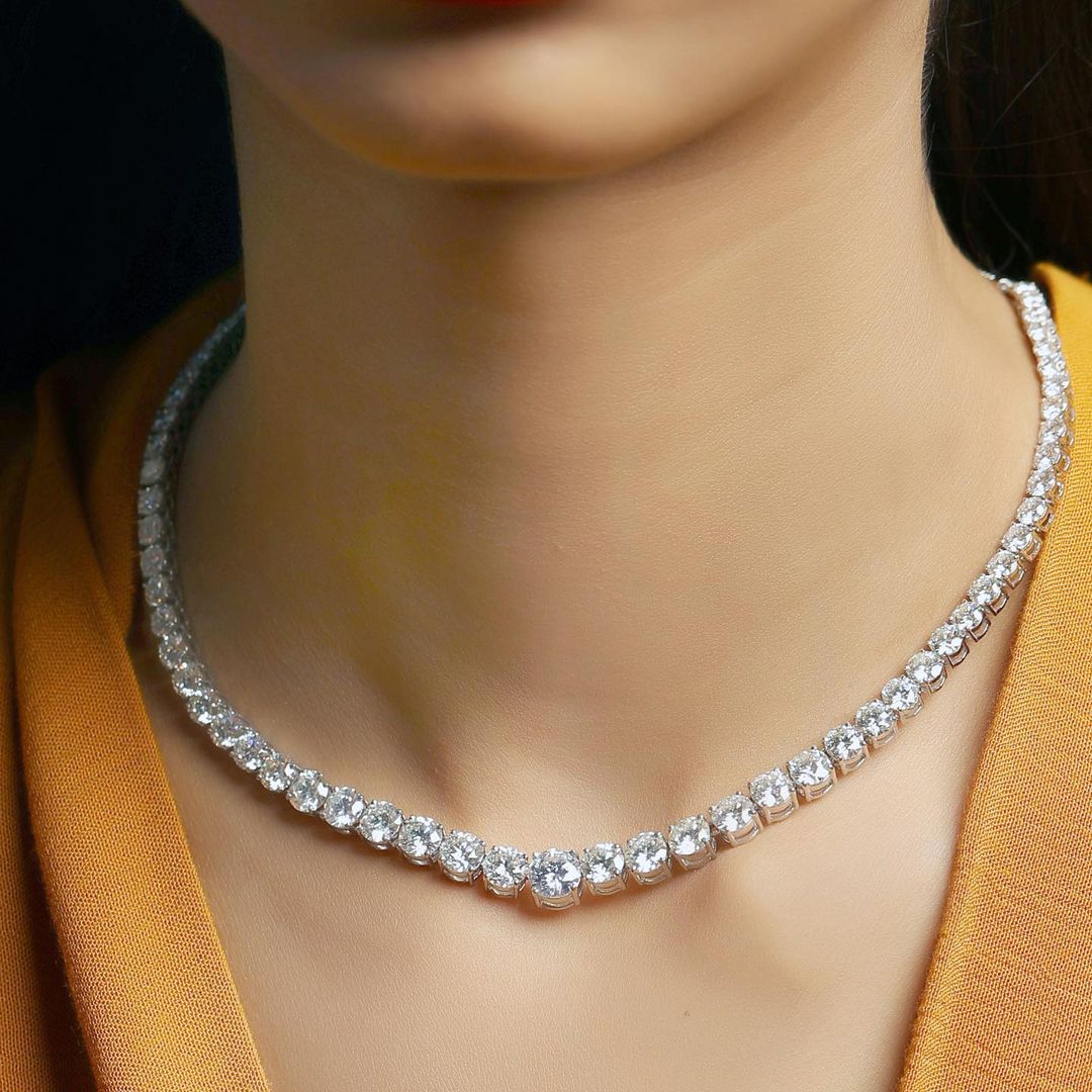 4-prong Setting Round Cut White Sapphire Tennis Necklace