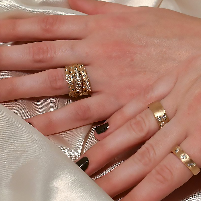 1.45ct Scattered Diamond Flush Set Multi Row Crossover Ring