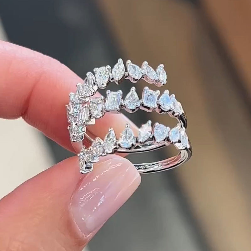 4.8ctw Triple Row Spiral Wrap Gemstone Ring