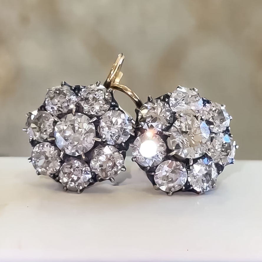 Vintage 3 ctw Round Cut White Gemstone Flower Earrings