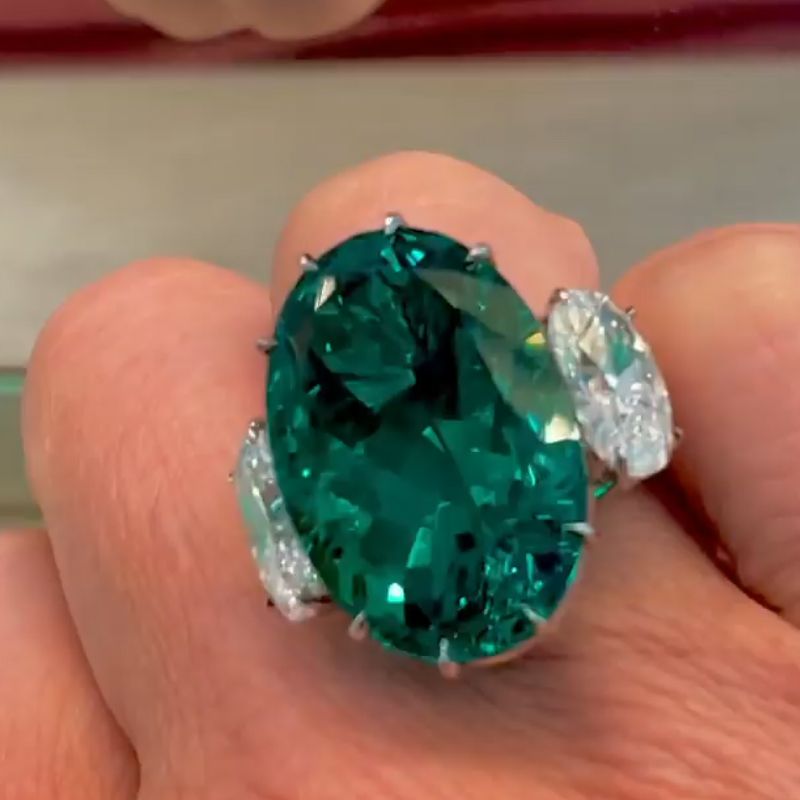 10ct Three-stone Oval Cut Emerald Sapphire Statement Ring - Fierylee Made