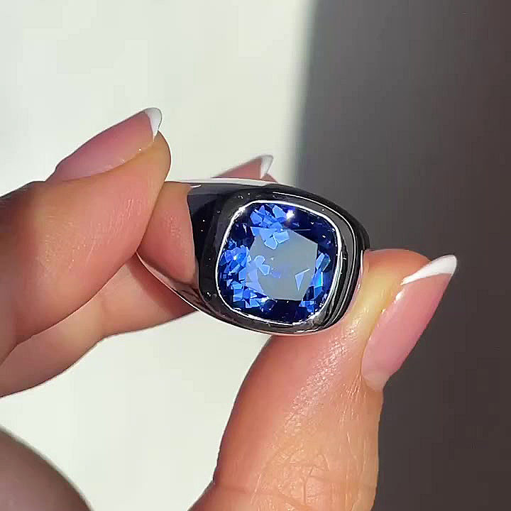 5ct Cushion Cut Blue Sapphire Men's Engagement Ring