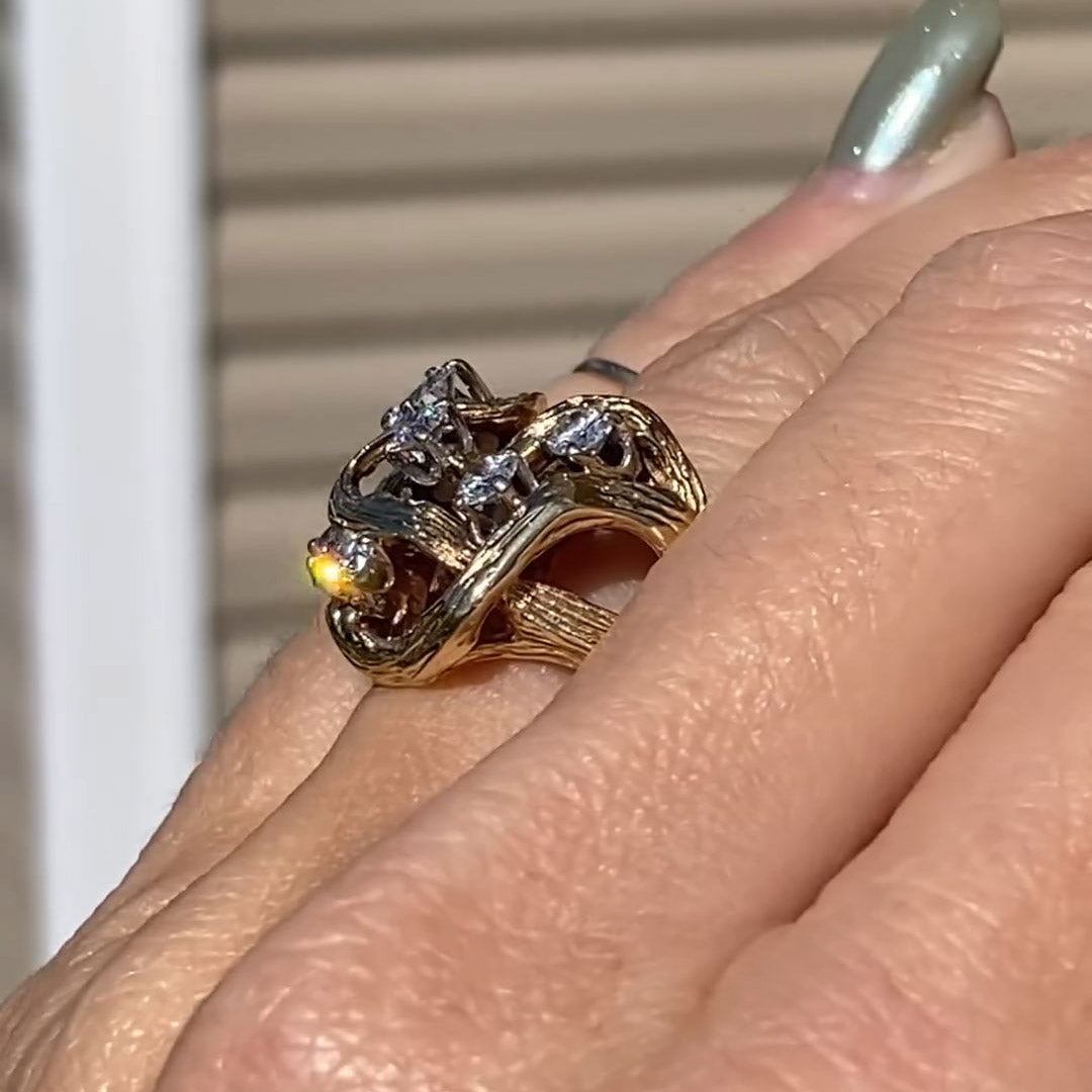3.5ctw Round Brilliant Cut Old Art Gemstone Ring