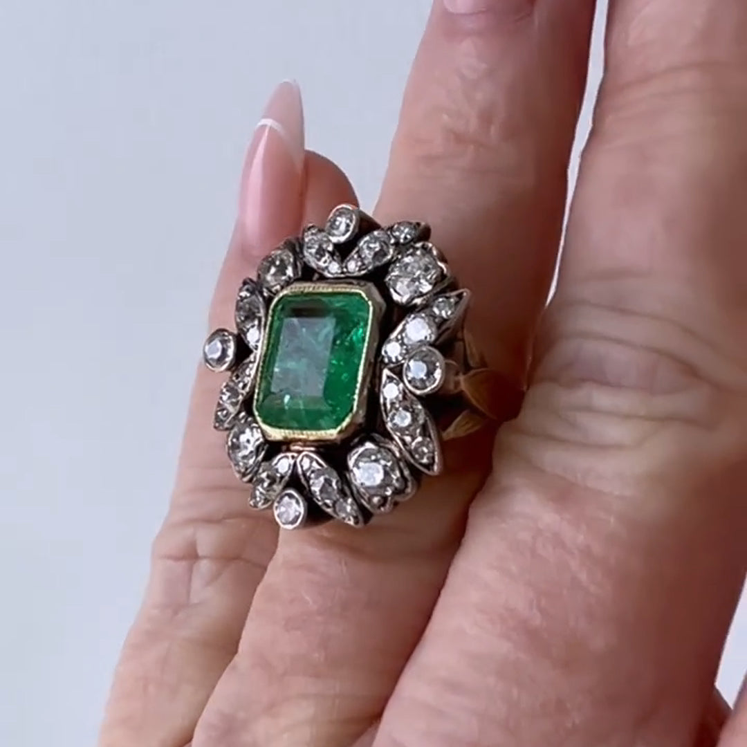 6.6ct Vintage Emerald Engagement Ring